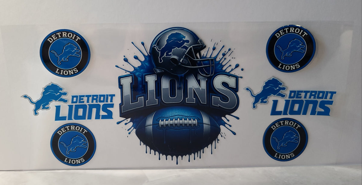 Honolulu Blue and Silver Pro Football Lions Mascot UV DTF 16oz Cup Wrap – Ready to Apply
