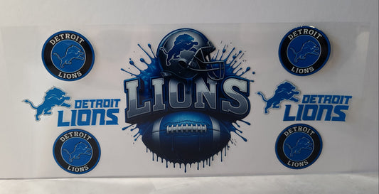 Honolulu Blue and Silver Pro Football Lions Mascot UV DTF 16oz Cup Wrap – Ready to Apply
