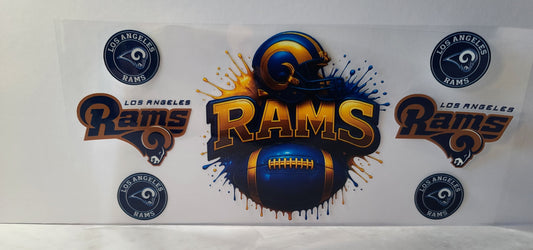 Royal Blue and Gold Pro Football Rams Mascot UV DTF 16oz Cup Wrap – Ready to Apply
