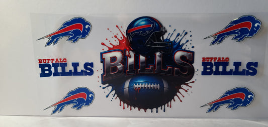 Royal Blue and Red Pro Football Charging Bison Mascot UV DTF 16oz Cup Wrap – Ready to Apply