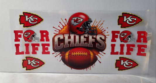 Red and Gold Pro Football Arrowhead Chiefs Mascot UV DTF 16oz Cup Wrap Design 2 – Ready to Apply