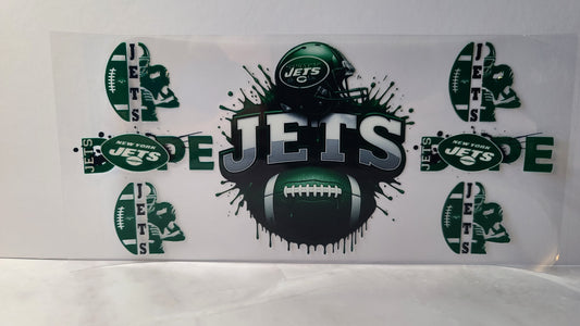 Green and White Pro Football Jets Mascot UV DTF 16oz Cup Wrap Design 2 – Ready to Apply
