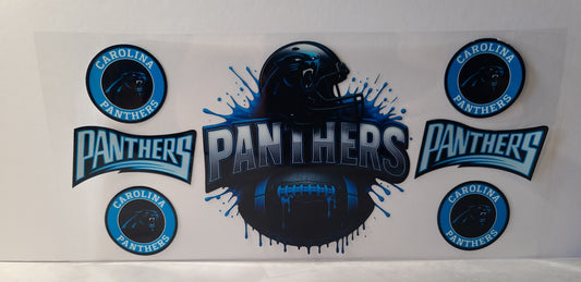 Carolina Blue and Black Football Fan UV DTF 16oz Cup Wrap – Ready to Apply