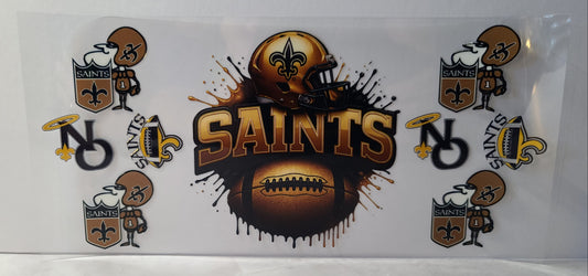 New Orleans Black and Gold Football Fan UV DTF 16oz Cup Wrap – Ready to Apply