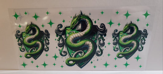 Green Serpent Crest UV DTF 16oz Cup Wrap – Ready to Apply