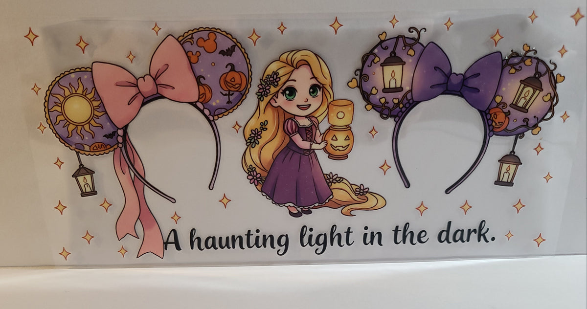 A Haunting Light in the Dark Halloween Princess UV DTF 16oz Cup Wrap – Ready to Apply