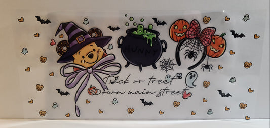 Honey-Loving Bear Trick or Treat Halloween UV DTF 16oz Cup Wrap – Ready to Apply