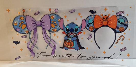 Too Cute to Spook Blue Alien Creature Halloween UV DTF 16oz Cup Wrap – Ready to Apply