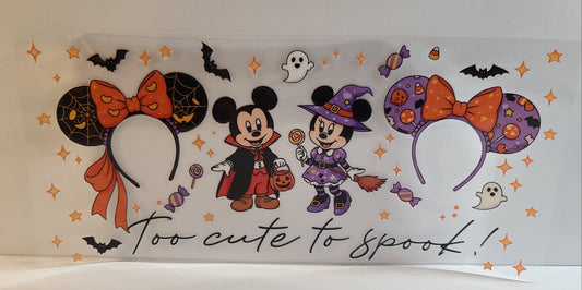 Iconic Round-Eared Duo Too Cute to Spook Halloween UV DTF 16oz Cup Wrap – Ready to Apply