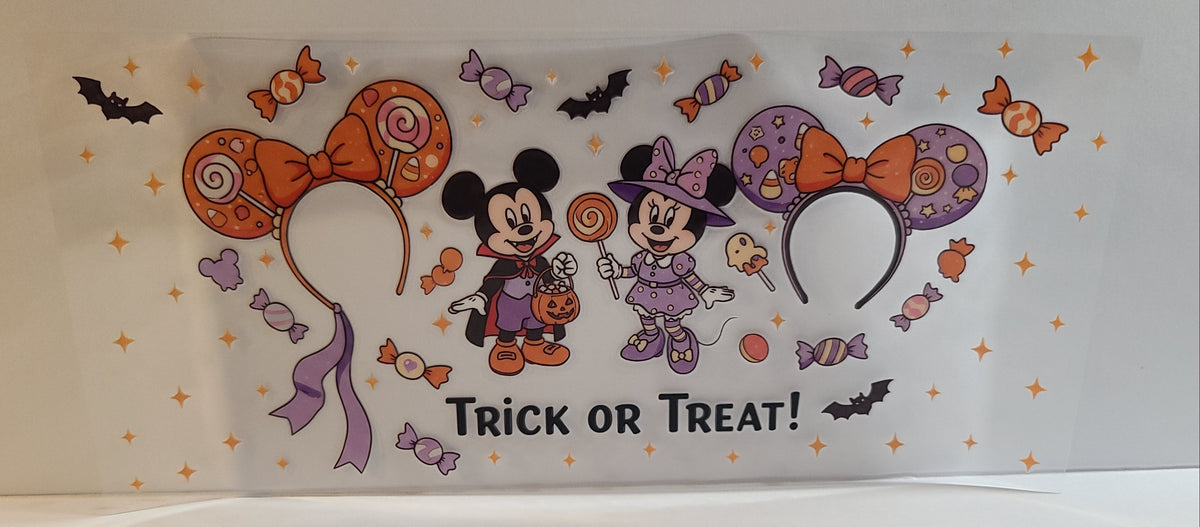Iconic Round-Eared Duo Trick or Treat Halloween UV DTF 16oz Cup Wrap – Ready to Apply