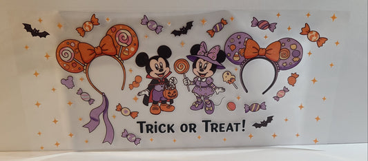 Iconic Round-Eared Duo Trick or Treat Halloween UV DTF 16oz Cup Wrap – Ready to Apply