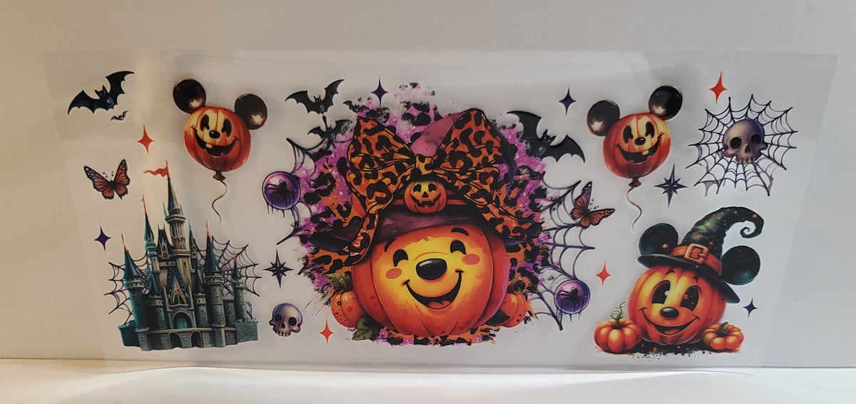 Honey-Loving Bear Pumpkin Face Halloween UV DTF 16oz Cup Wrap – Ready to Apply