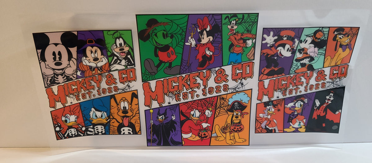 Round-Eared Friends Halloween Gang UV DTF 16oz Cup Wrap – Ready to Apply