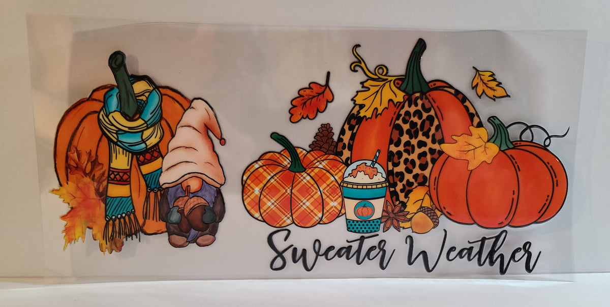 Sweater Weather Fall Halloween UV DTF 16oz Cup Wrap – Ready to Apply