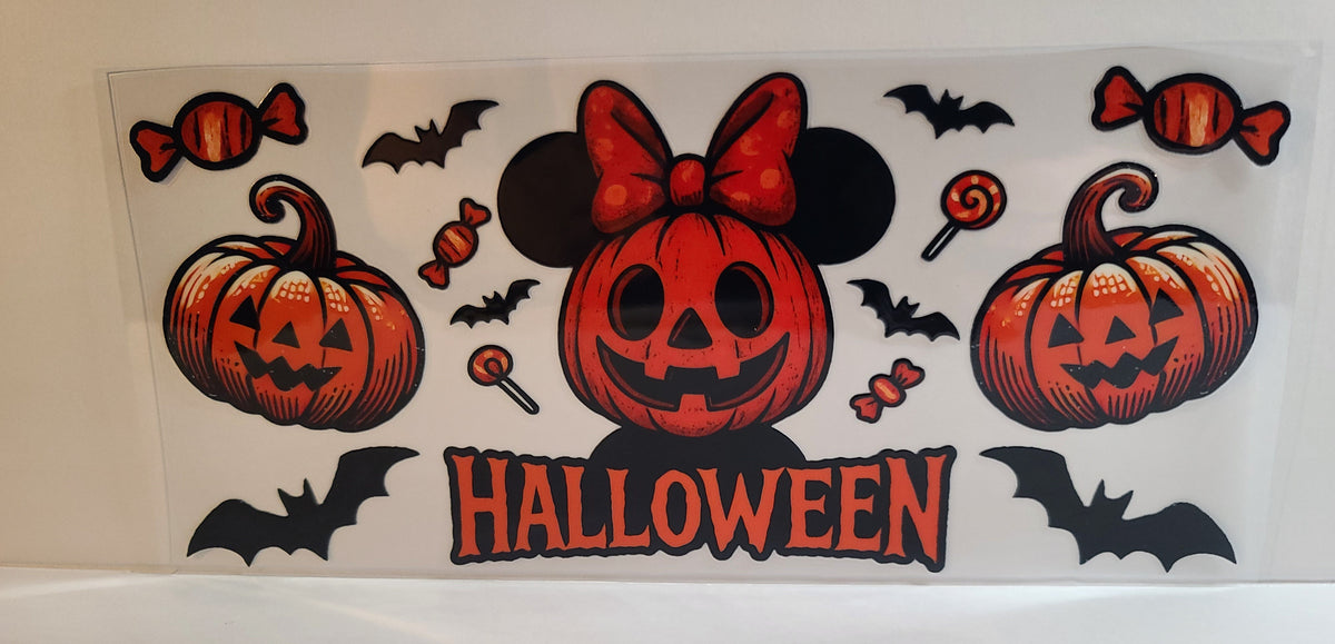 Pumpkin with Round Bow Ears Halloween UV DTF 16oz Cup Wrap – Ready to Apply