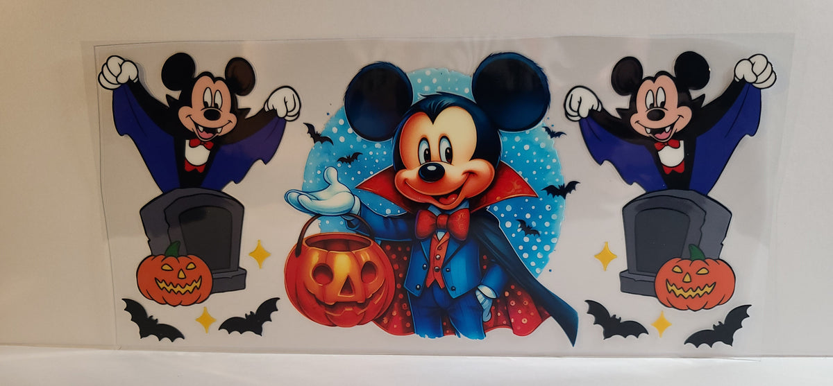 Round-Eared Vampire Count Halloween UV DTF 16oz Cup Wrap – Ready to Apply