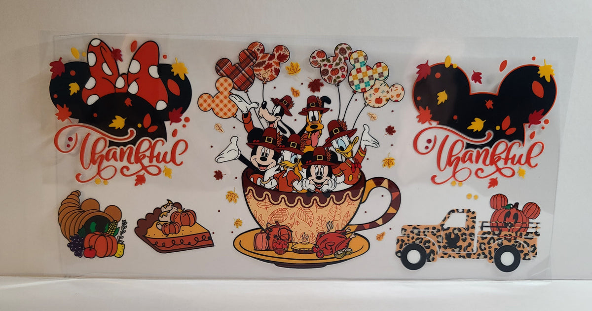Round-Eared Friends Thanksgiving Feast UV DTF 16oz Cup Wrap – Ready to Apply