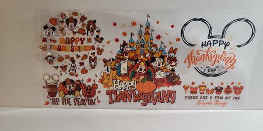 Round-Eared Friends Happy Thanksgiving UV DTF 16oz Cup Wrap Design 3 – Ready to Apply