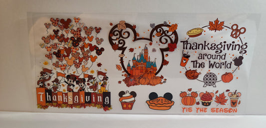 Round-Eared Friends Happy Thanksgiving UV DTF 16oz Cup Wrap Design 4 – Ready to Apply
