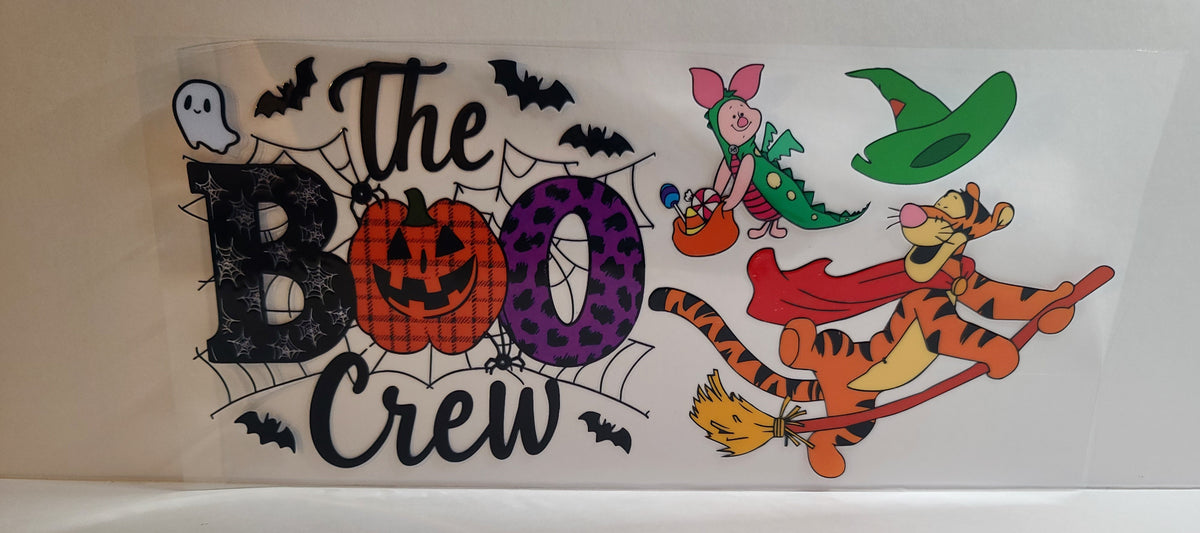 Bouncy Striped Tiger and Tiny Pink Piglet Boo Crew Halloween UV DTF 16oz Cup Wrap – Ready to Apply