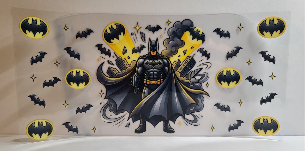 Dark Knight Bat Hero UV DTF 16oz Cup Wrap Design 6 – Ready to Apply