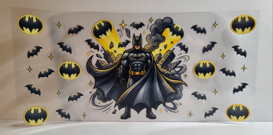Dark Knight Bat Hero UV DTF 16oz Cup Wrap Design 6 – Ready to Apply