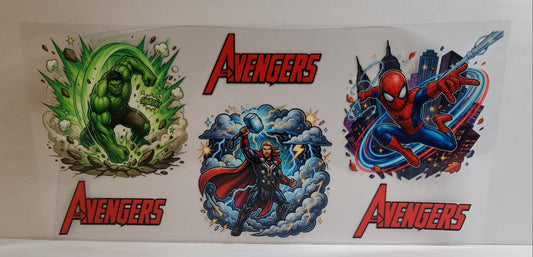Earth's Mightiest Heroes UV DTF 16oz Cup Wrap – Ready to Apply