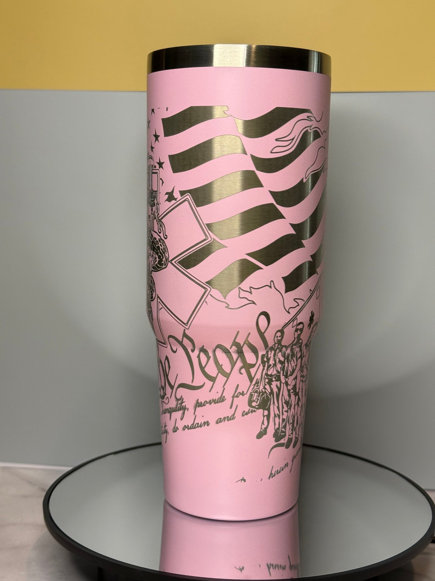 32oz. Pink engraved EMS "We the People" tumbler