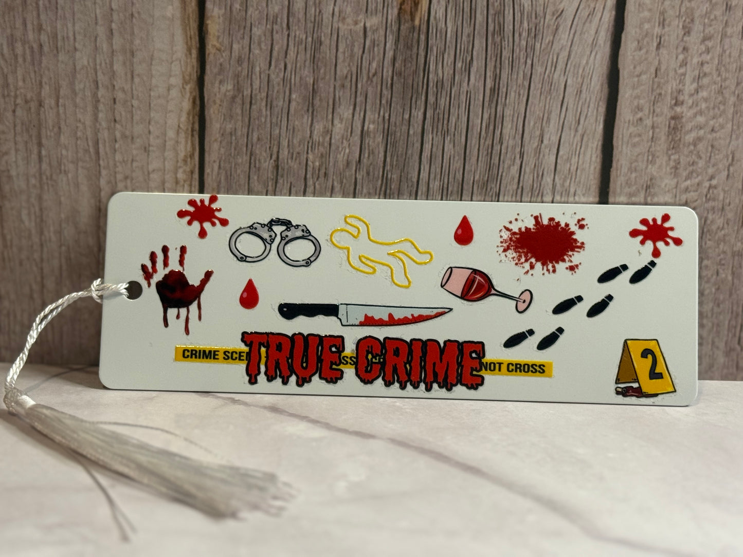 True Crime metal bookmark- double sided