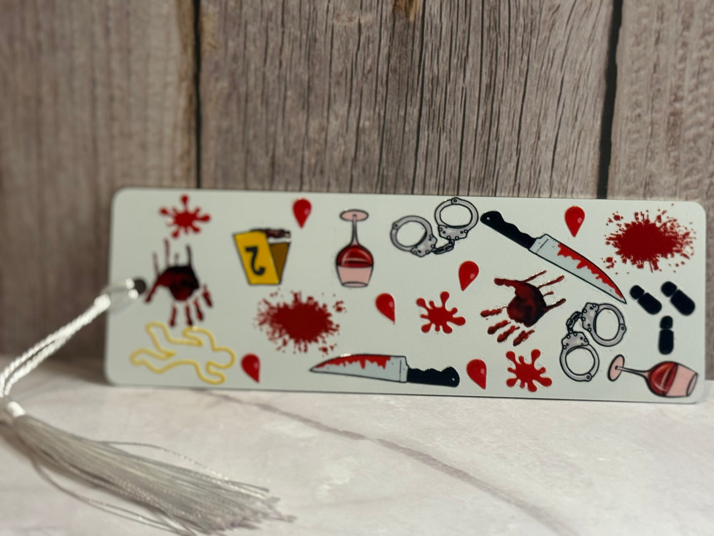 True Crime metal bookmark- double sided