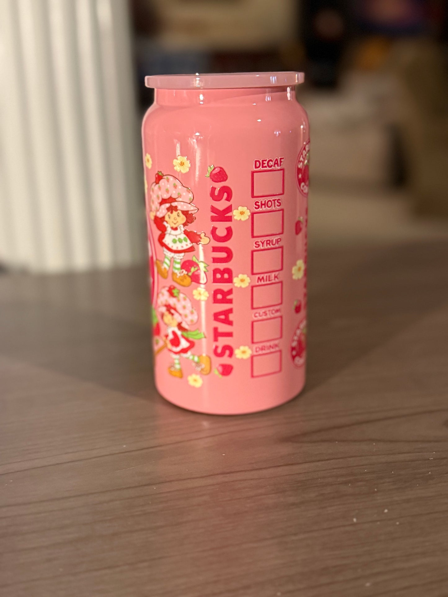 Strawberry-Themed Pink Starbucks-Inspired Cup - 16oz.
