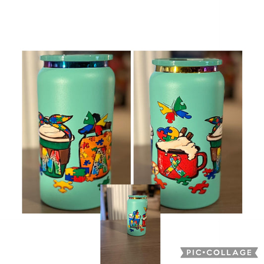 Autism Awareness Mama 16oz Tumbler  Puzzle Piece Coffee Cup Design | Custom UV DTF Wrap | Gift for MOMs