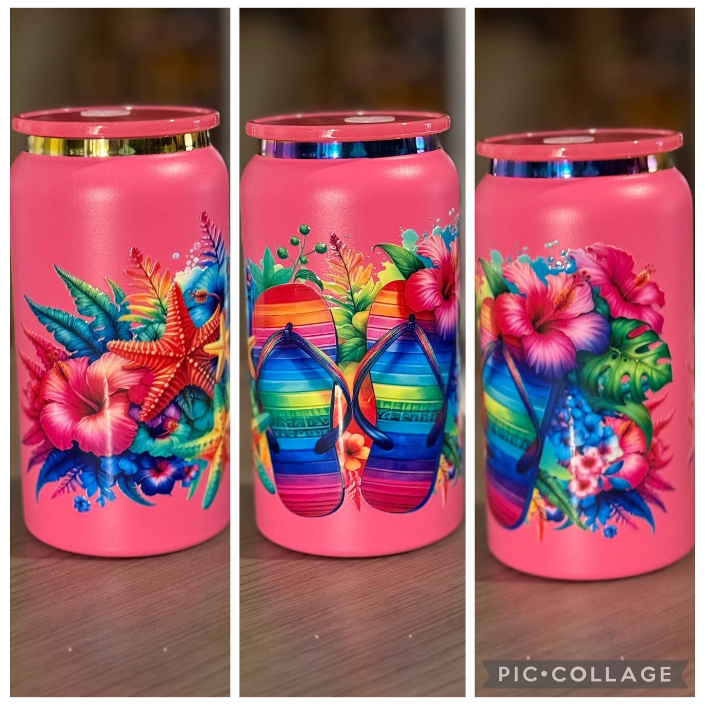 Tropical Flip-Flop Beach 16oz. Can Shaped Tumbler  Summer Drink Holder