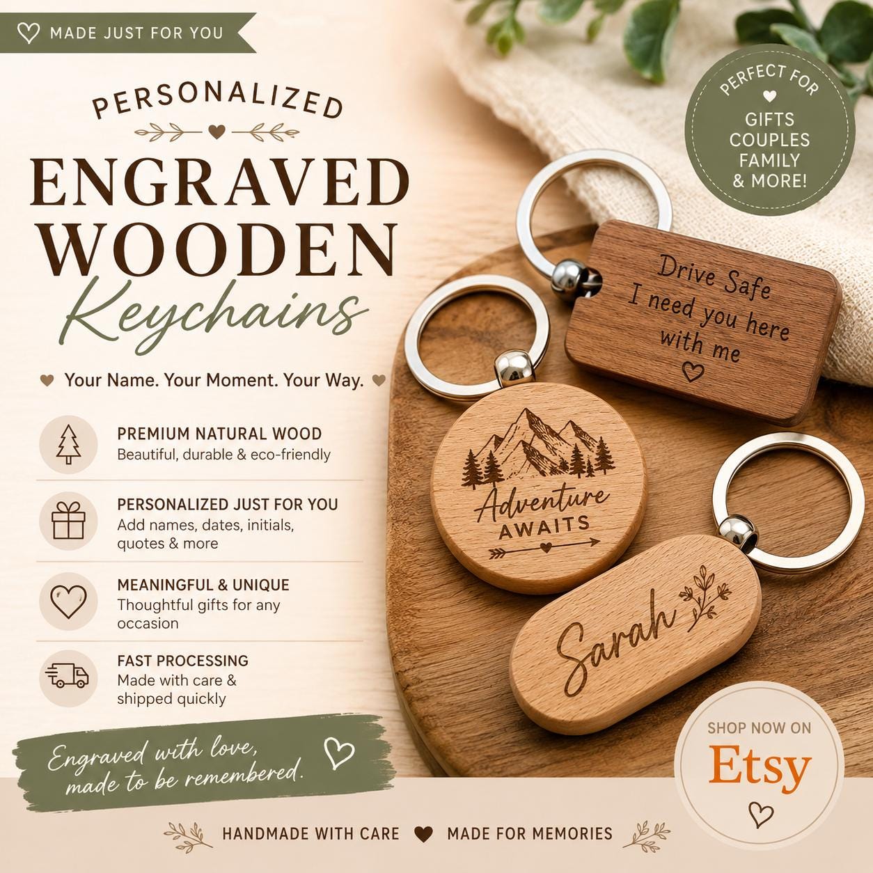 Personalized Engraved Wooden Keychains