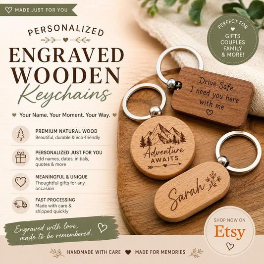 Personalized Engraved Wooden Keychains