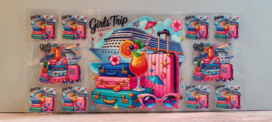 Girls Trip Cruise Tumbler Wrap  Tropical Vacation Drink Design (16oz Cup) (FL25)