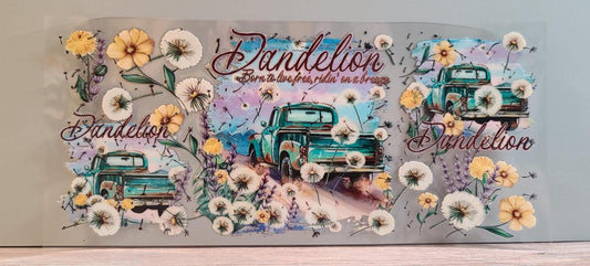 16oz Cup Wrap: Vintage Truck Dandelion Design  Born to Live Free (FL08)