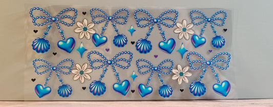16oz Cup Wrap: Blue Bows, Hearts, Shells, Flowers  (FL10)