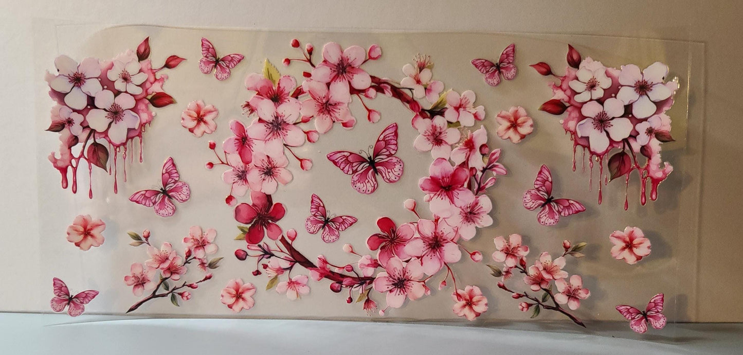16oz Cup Wrap: Cherry Blossoms and Butterflies Design (FL27)