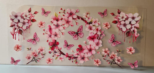16oz Cup Wrap: Cherry Blossoms and Butterflies Design (FL27)