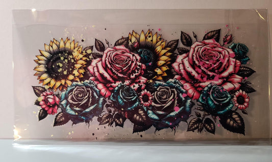 Floral 16oz Cup Wrap: Roses, Sunflowers, Splatter Design (FL04)